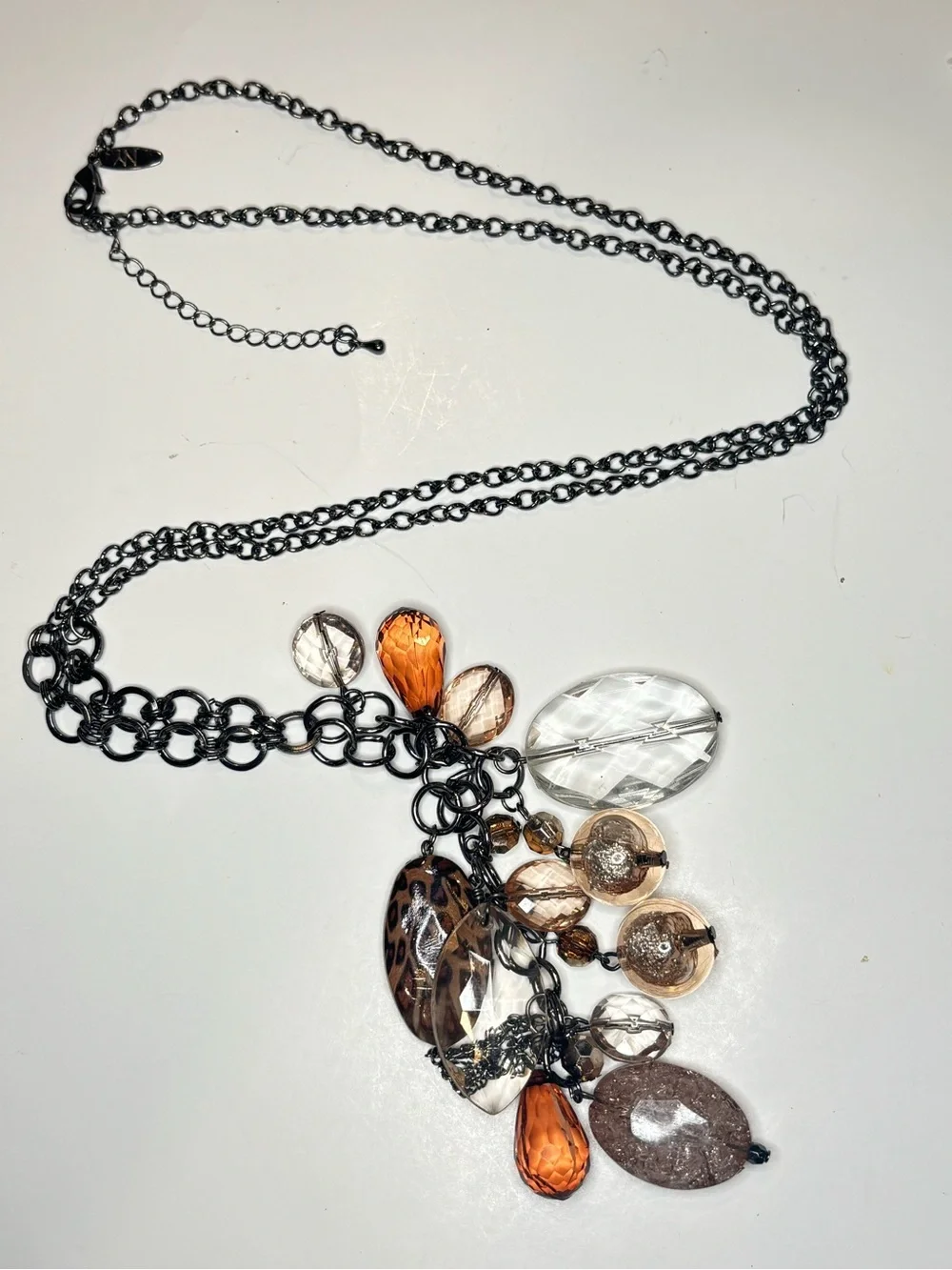 NY Womens Charm Pendant Necklace 38” Gunmetal Chain Costume Jewelry
